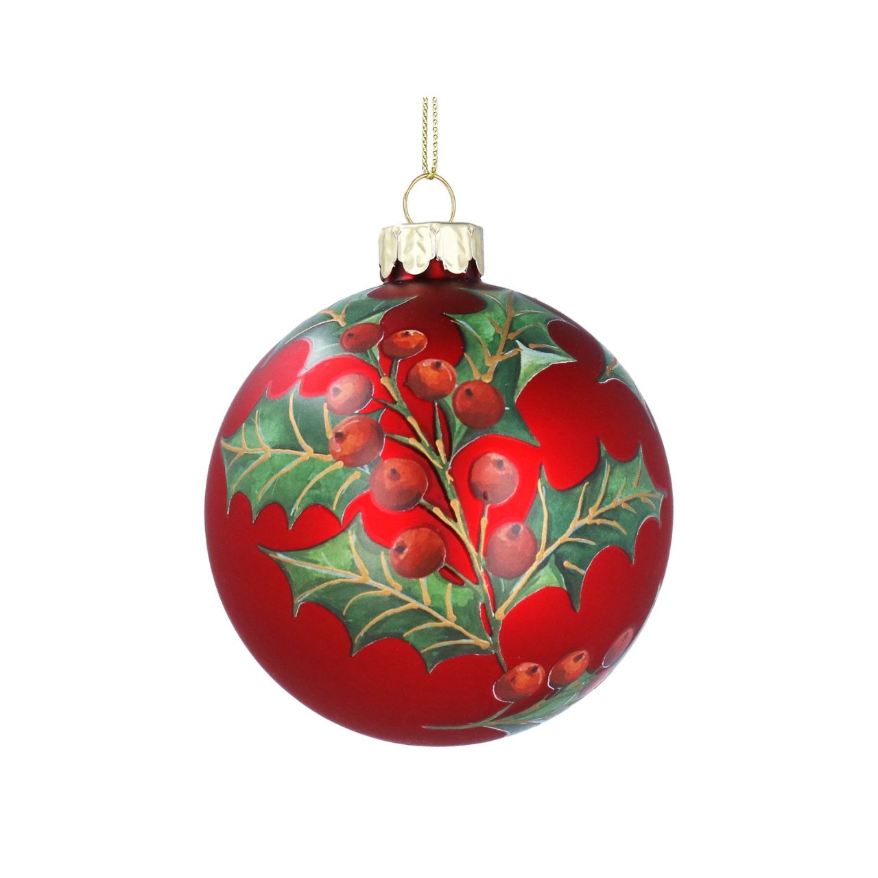 Elevate your holiday décor with the Matt Red Holly Christmas Glass Bauble by Gisela Graham London. This exquisitely crafted bauble features a rich matte red finish accented with delicate holly motifs, adding a timeless elegance to your Christmas tree.
