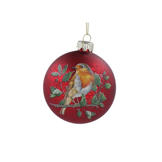 Gisela Graham Christmas Baubles - Antique Red with Robin  This Gisela Graham Christmas Baubles is perfect for your festive holiday décor. Featuring an Antique Red glaze and a beautiful painted Robin design, these classic decorations will bring a subtle elegance to your tree this season.
