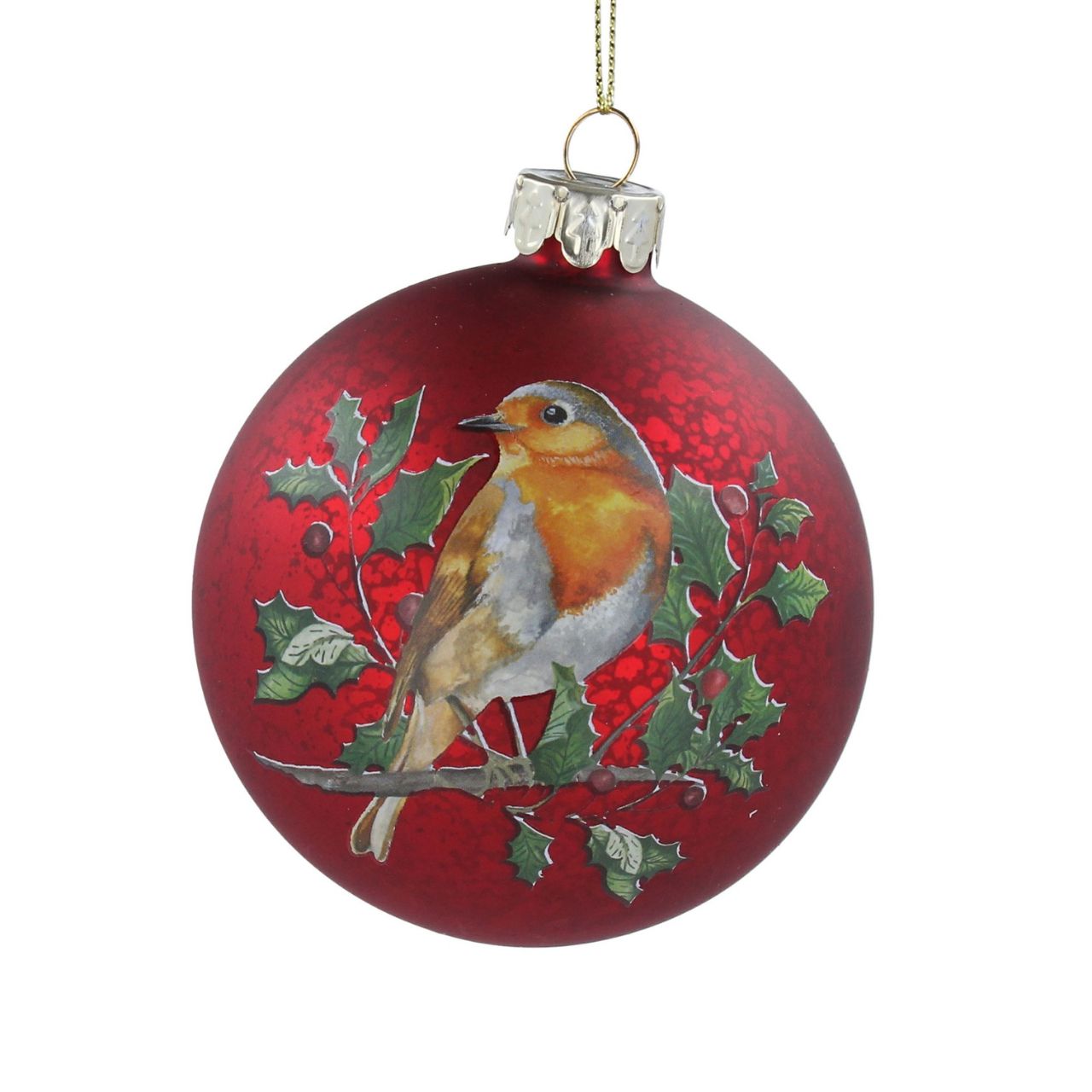 Gisela Graham Christmas Baubles - Antique Red with Robin Large  This Gisela Graham Christmas Baubles is perfect for your festive holiday décor. Featuring an Antique Red glaze and a beautiful painted Robin design, these classic decorations will bring a subtle elegance to your tree this season.
