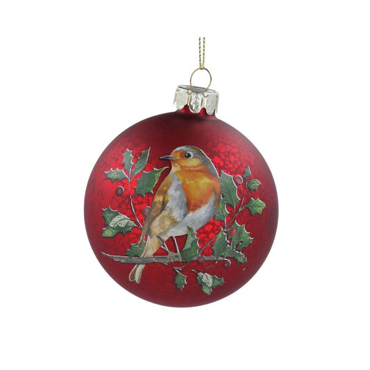 Gisela Graham Christmas Baubles - Antique Red with Robin Large  This Gisela Graham Christmas Baubles is perfect for your festive holiday décor. Featuring an Antique Red glaze and a beautiful painted Robin design, these classic decorations will bring a subtle elegance to your tree this season.