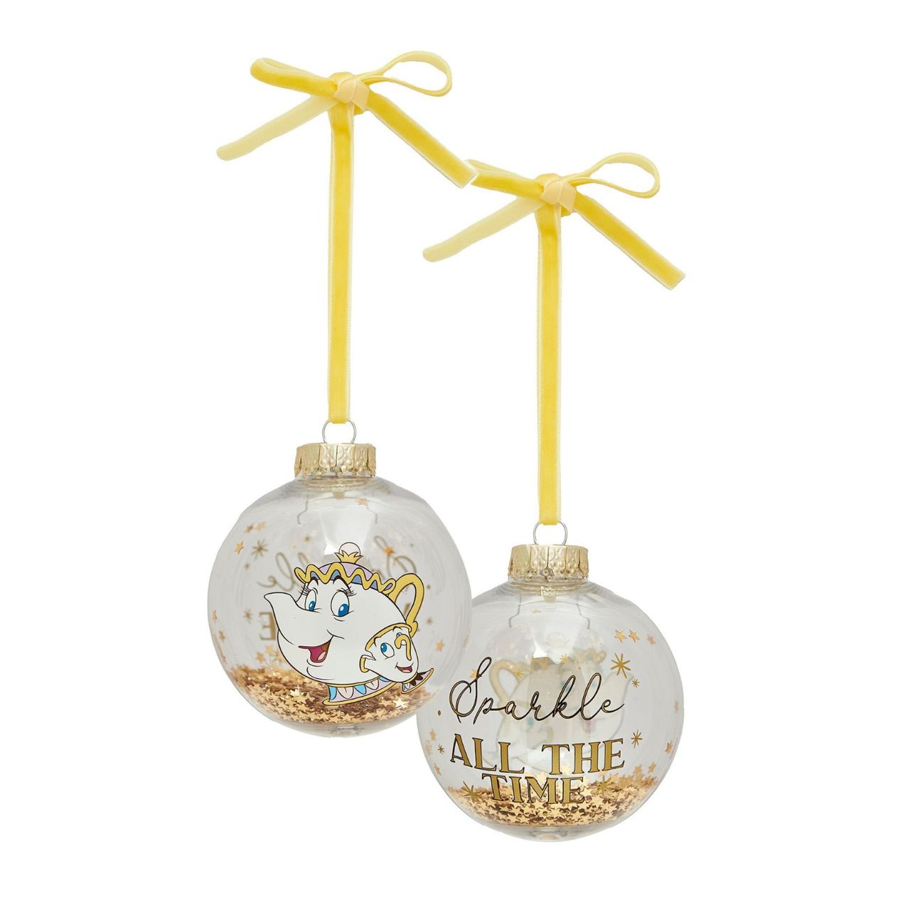 Make Christmas sparkle with this magical set of seven glass baubles featuring beloved characters from Disney's Beauty and the Beast. This set brings the enchanting tale to life with Belle, Beast, Lumiere, Mrs. Potts and others, adorning the delicate ornaments.