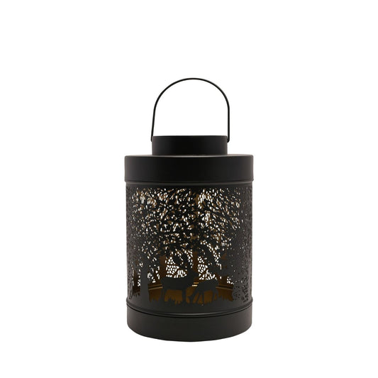 Black Forest Scene Round Lantern Large  A large black forest scene lantern by THE SEASONAL GIFT CO.  This enchanting lantern glistens with festive charm throughout the Christmas period.