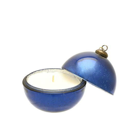 Blue Noel Fragranced Glass Christmas Bauble Candle  A Blue Noel fragranced glass bauble candle from THE SEASONAL GIFT CO.  This aromatic candle makes an eye-catching addition to homes during the festive season.