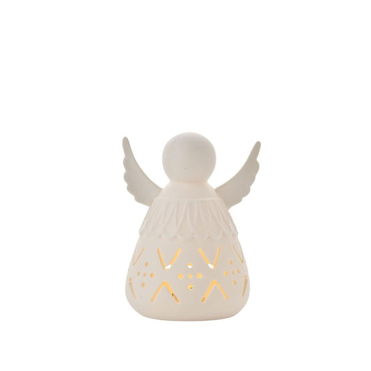Introducing the Ceramic Light Up LED Angel - Medium from The Seasonal Gift Co. This radiant angel brings a heavenly glow to any space. Crafted with care, its serene presence and gentle LED light create a tranquil ambiance, perfect for holiday décor or year-round serenity.