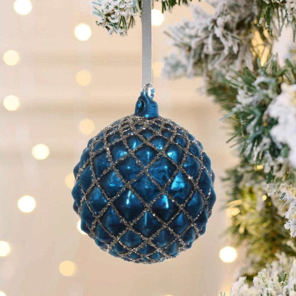 Shishi Blue Antique Glass Cone Ball Silver Glitter Christmas Orn  Browse our beautiful range of luxury festive Christmas tree decorations, baubles & ornaments for your tree this Christmas.