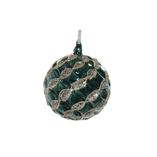 Shishi Blue-green Glass Antique Ball Silver Glitter Diagonals  Browse our beautiful range of luxury festive Christmas tree decorations, baubles & ornaments for your tree this Christmas.