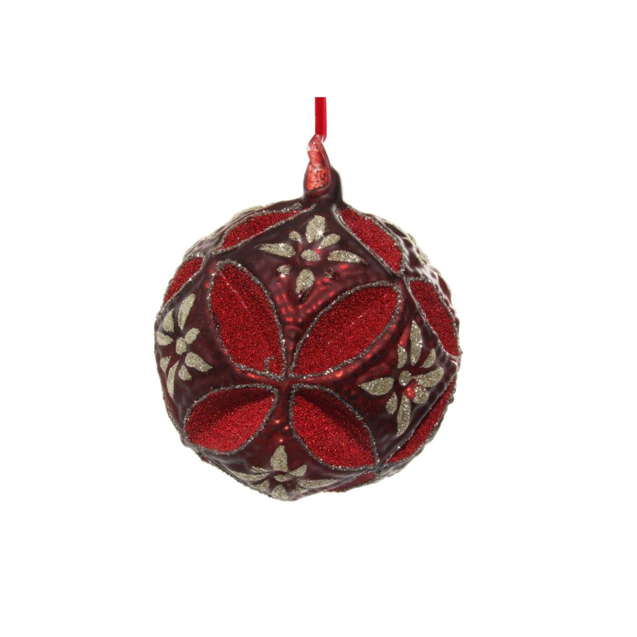 Shishi Red Glass Floral Jewel Ball with Glitter Large  Browse our beautiful range of luxury festive Christmas tree decorations, baubles & ornaments for your tree this Christmas.