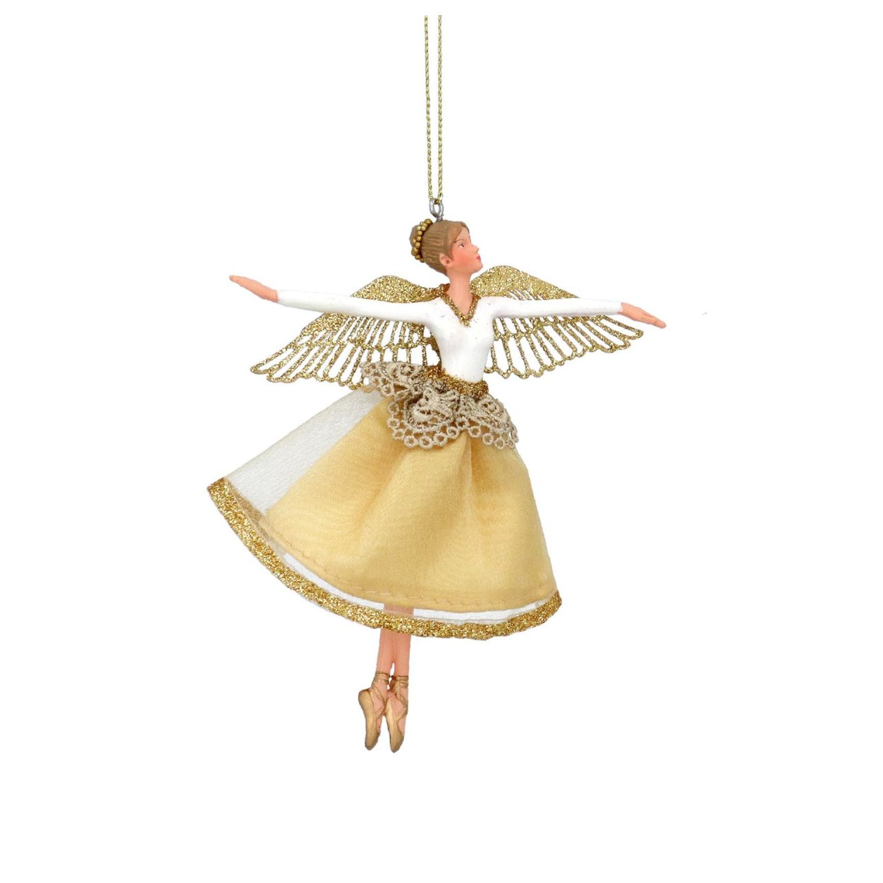 Add a touch of refined charm to your holiday décor with the Gisela Graham Christmas Fairy Gold Fabric Hanging Ornament.