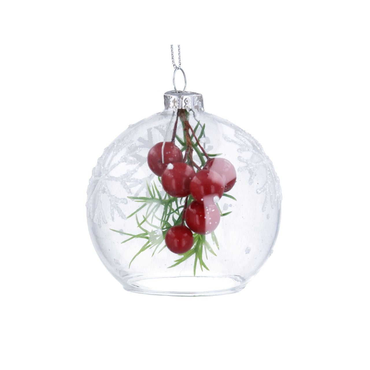 Enhance your holiday décor with the Gisela Graham Christmas Glass Bauble Open Ball featuring a delicate berry spray. Crafted with elegant detail, this open glass bauble adds a refined, festive touch to any Christmas tree.