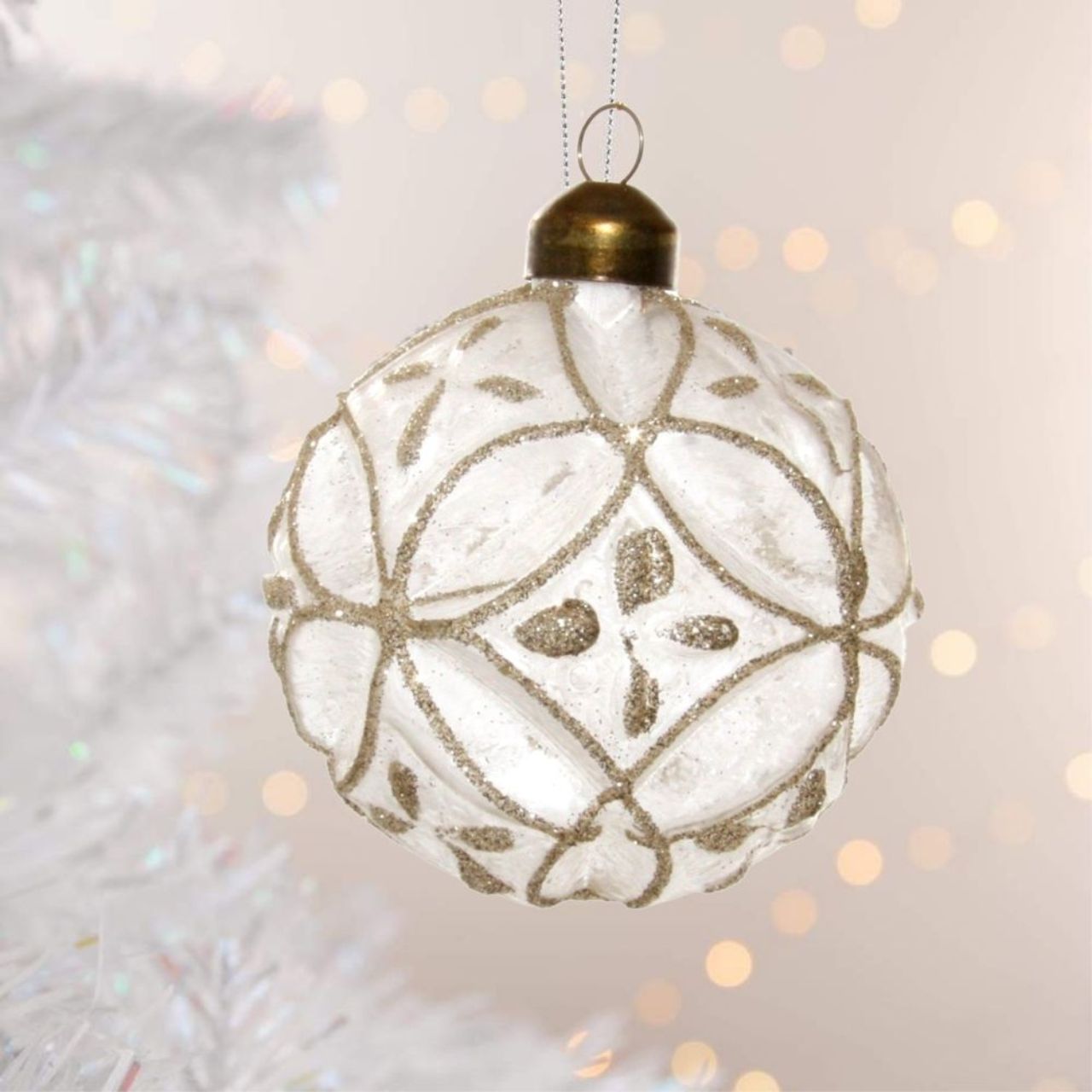 Shishi Glass Iced Floral Ball Champagne Glitter Christmas Hanging Ornament  Browse our beautiful range of luxury festive Christmas tree decorations, baubles & ornaments for your tree this Christmas.