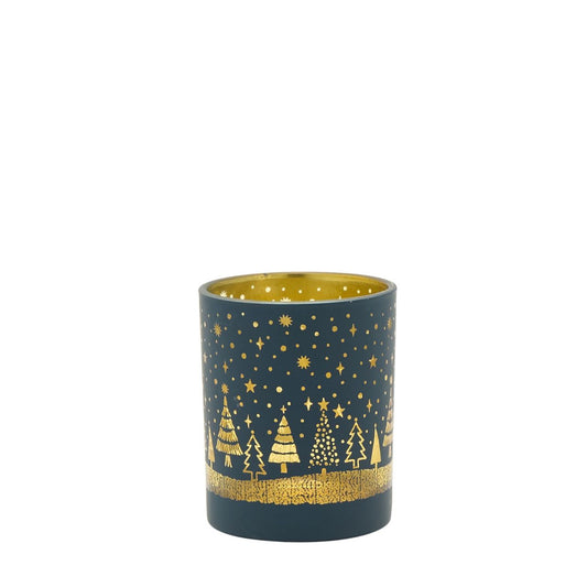 Green Glass Christmas Tealight Holder Small
