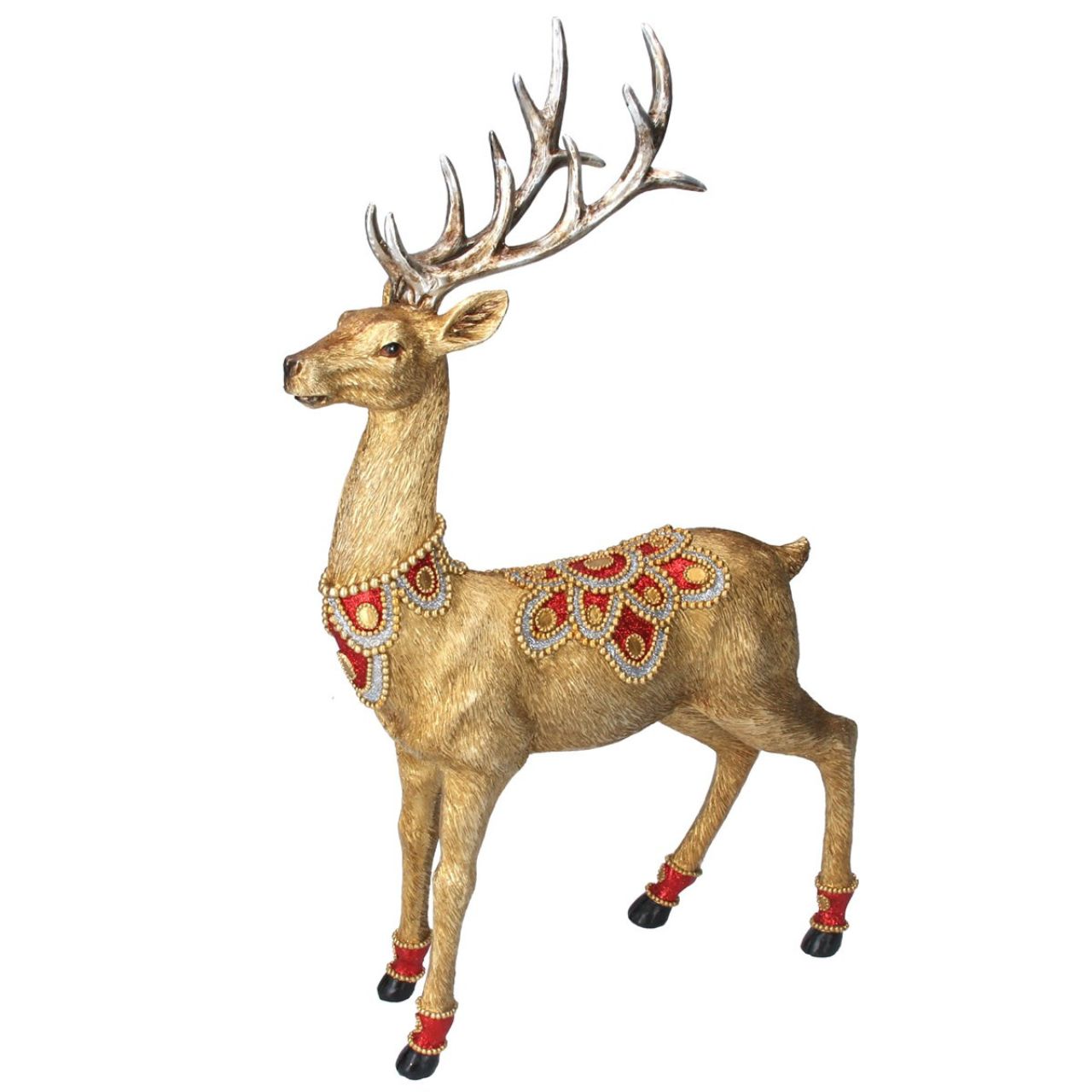Gisela Graham Christmas Gold Stag With Red Jewels  This large gold stag ornament is adorned with striking red and gold gemstones.