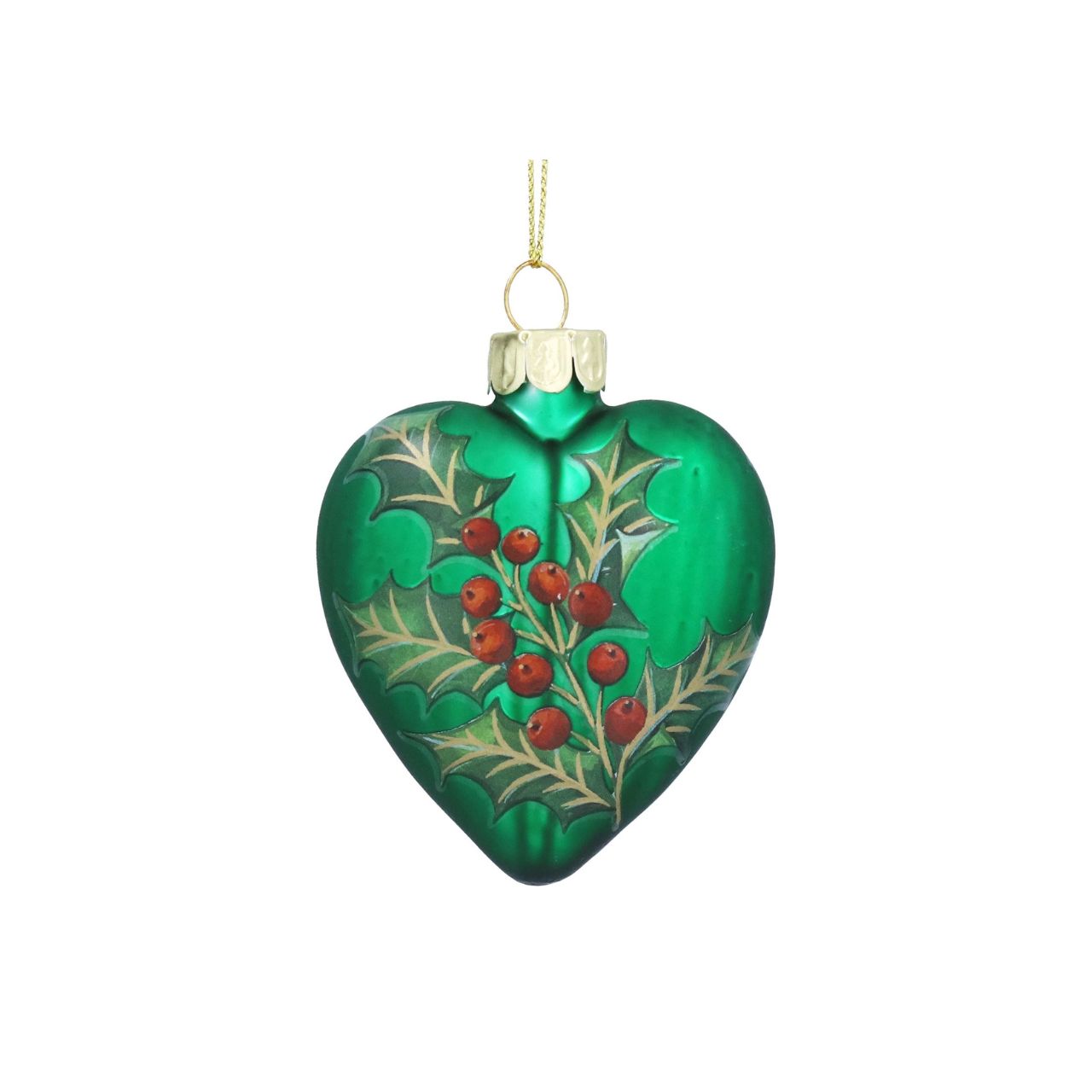 Elevate your holiday decor with the Gisela Graham Matt Forest Green Heart Bauble. Featuring a refined matte finish adorned with delicate holly details, this elegant glass ornament brings a timeless charm to your Christmas tree.