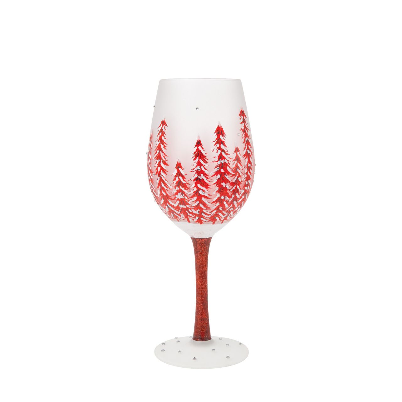 This gorgeous glass features a forest of red hand-painted pines covered in fresh fallen snow. With inlaid crystal snowflakes, this enchanting cup soothes with festive hue and sparkling elegance. Fill up you cup and give cheers to wintertime wonder. Each Lolita wine glass comes packaged in a branded gift box with an individual wine cocktail recipe on both the bottom of the glass and box.