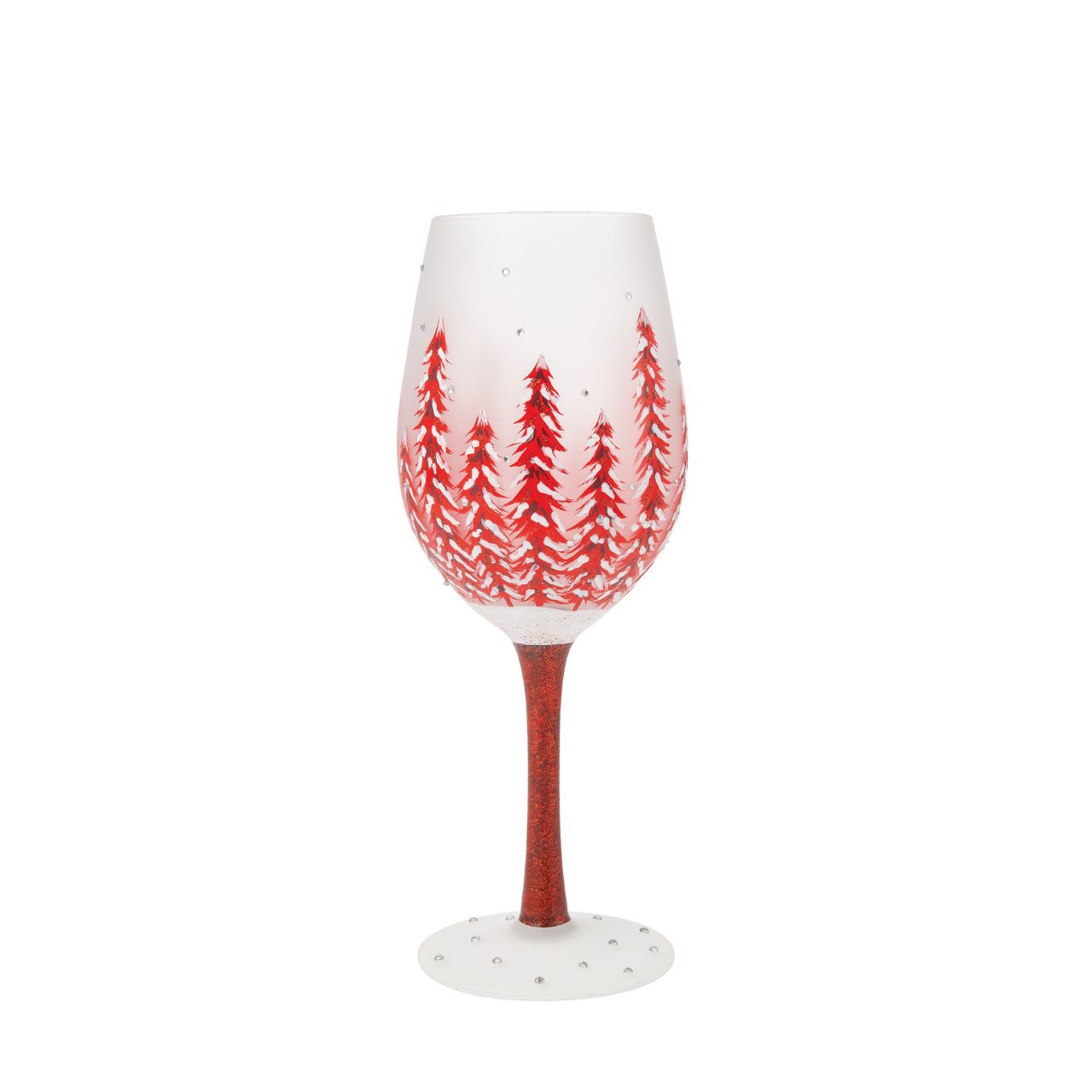 This gorgeous glass features a forest of red hand-painted pines covered in fresh fallen snow. With inlaid crystal snowflakes, this enchanting cup soothes with festive hue and sparkling elegance. Fill up you cup and give cheers to wintertime wonder. Each Lolita wine glass comes packaged in a branded gift box with an individual wine cocktail recipe on both the bottom of the glass and box.