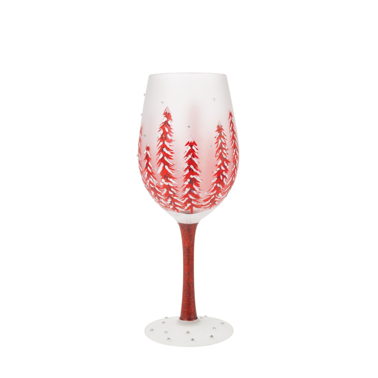 This gorgeous glass features a forest of red hand-painted pines covered in fresh fallen snow. With inlaid crystal snowflakes, this enchanting cup soothes with festive hue and sparkling elegance. Fill up you cup and give cheers to wintertime wonder. Each Lolita wine glass comes packaged in a branded gift box with an individual wine cocktail recipe on both the bottom of the glass and box.