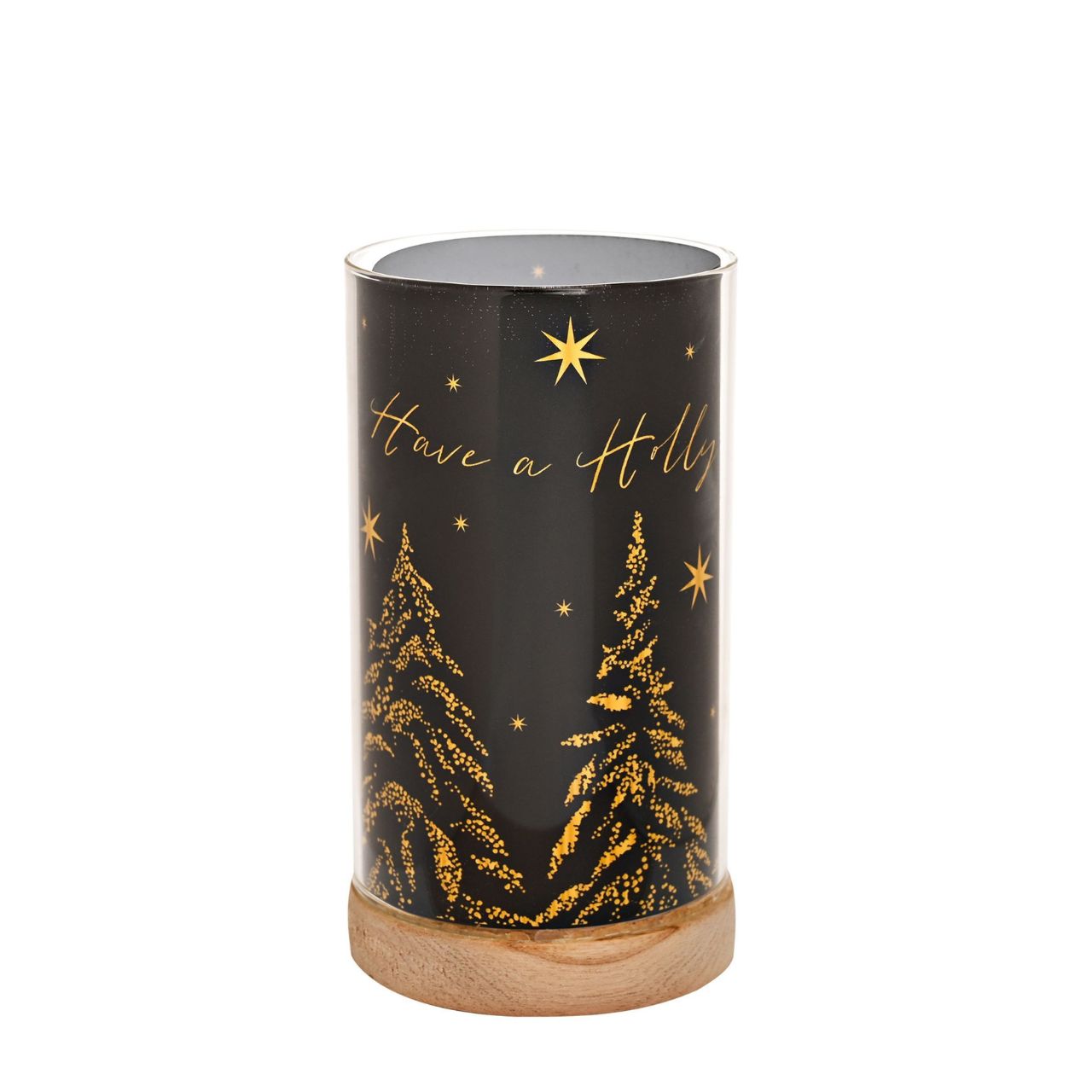 Create a warm and joyful atmosphere with our Light Up Tube with Wooden Base by The Seasonal Gift Co.
