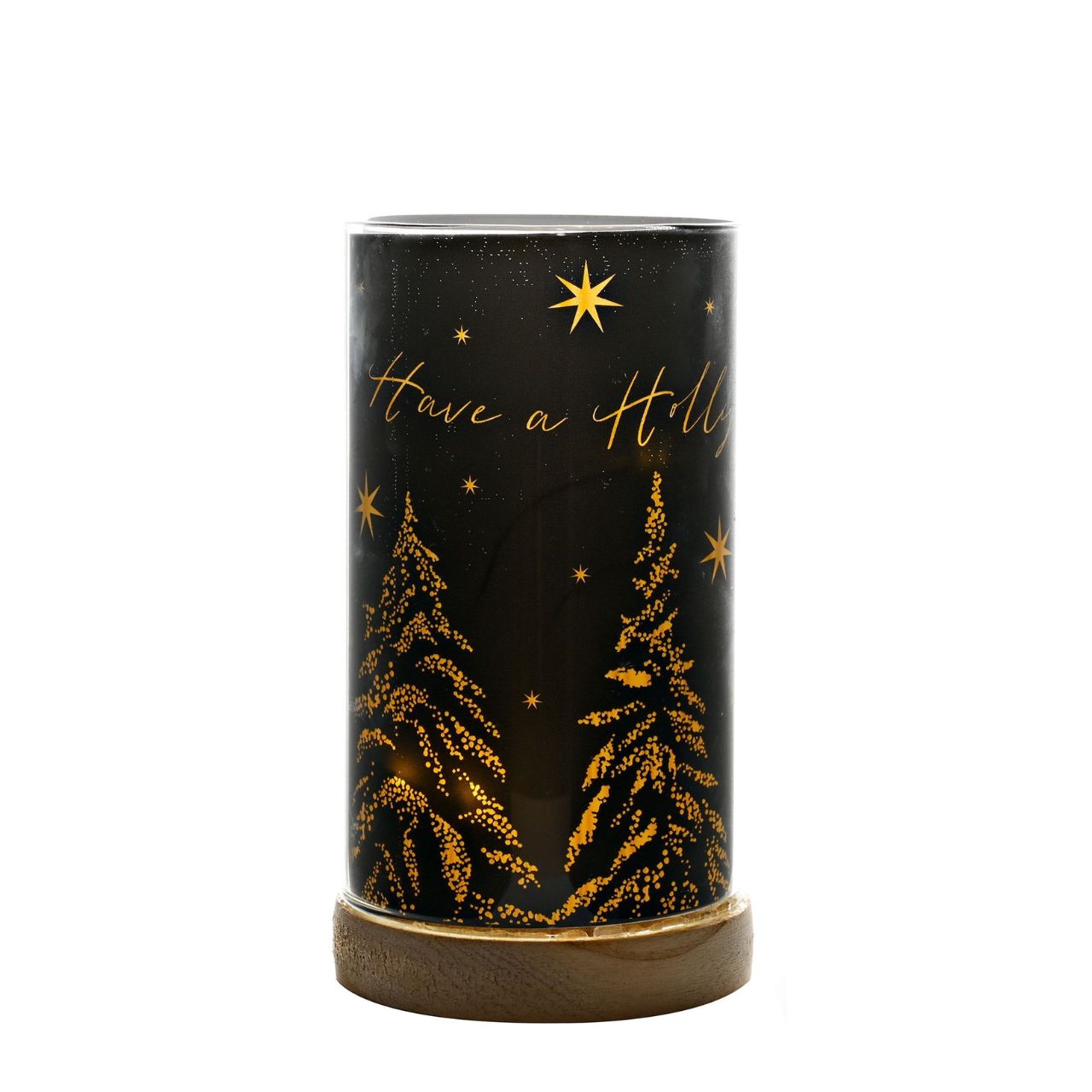 Create a warm and joyful atmosphere with our Light Up Tube with Wooden Base by The Seasonal Gift Co.