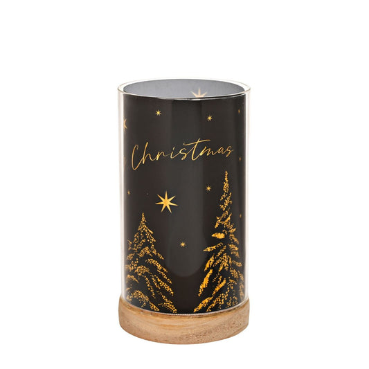 Create a warm and joyful atmosphere with our Light Up Tube with Wooden Base by The Seasonal Gift Co.