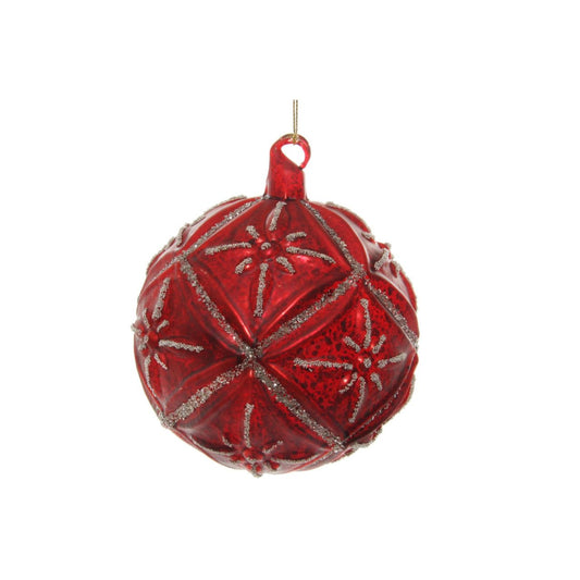 Shishi Red Glass Antique Floral Ball with Silver Glitter  Browse our beautiful range of luxury festive Christmas tree decorations, baubles & ornaments for your tree this Christmas.