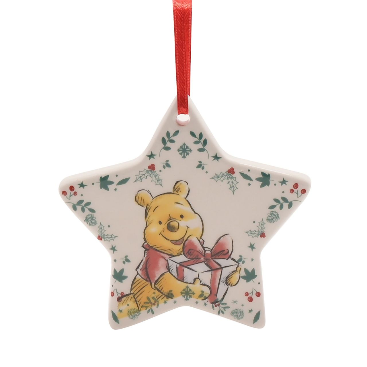 Disney Winnie the Pooh Christmas Decorations Set of 4 Ceramic  A set of 4 Winnie the Pooh ceramic decorations by DISNEY®.  These fun-filled decorations will hang proudly from the Christmas tree throughout December.