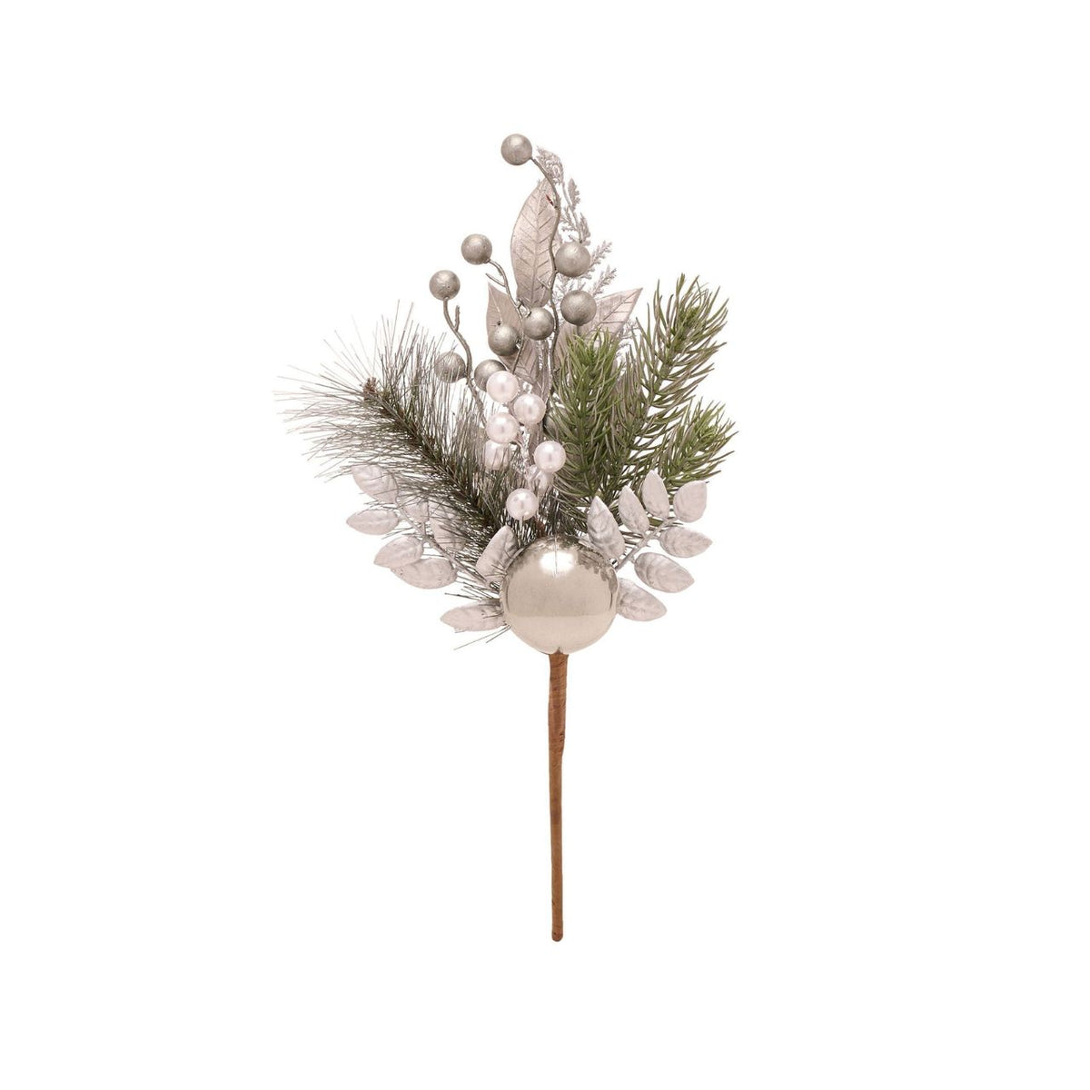Introducing the sleek and stylish artificial Pine Needle Foliage and Baubles Stem, the perfect way to bring the outdoors in.