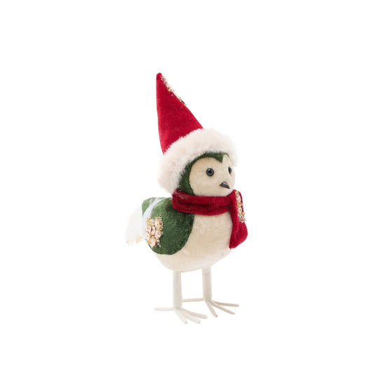 Bring some festive fun to the home this Christmas with this charming Christmas Red Velvet Bird Figurine. Perching proudly in a festive Santa hat and scarf, this cute little bird will add a touch of whimsy and charm to festive décor. 
