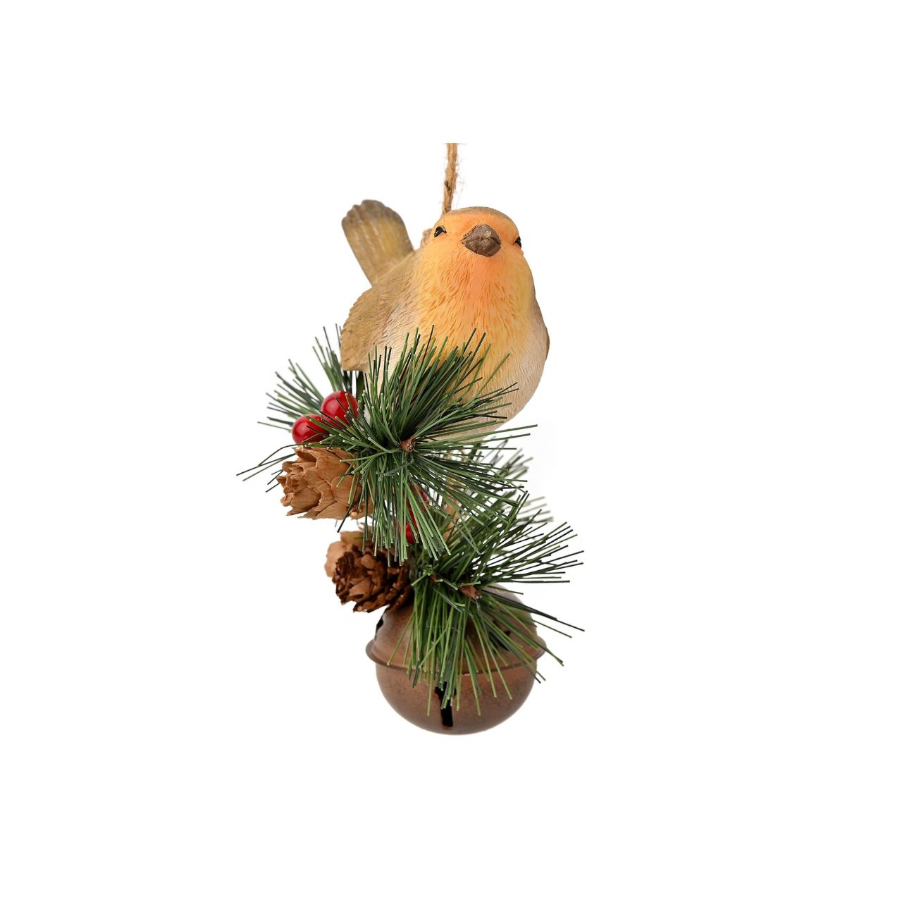 Experience the magic of Christmas with our Resin Robin on Bell Hanging Decoration, which beautifully blends the quaint charm of the countryside with a festive touch, making it a delightful adornment for your tree.