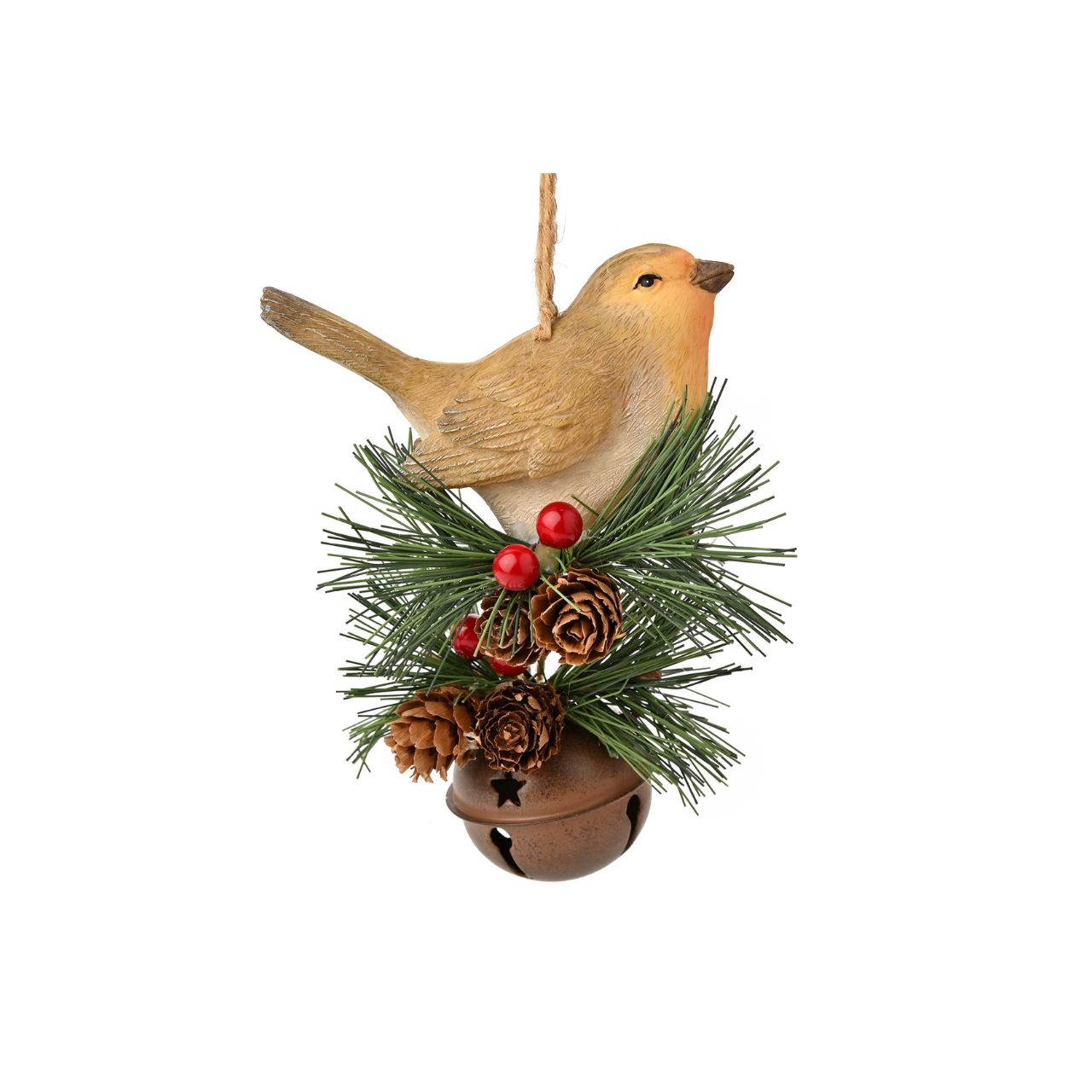 Experience the magic of Christmas with our Resin Robin on Bell Hanging Decoration, which beautifully blends the quaint charm of the countryside with a festive touch, making it a delightful adornment for your tree.