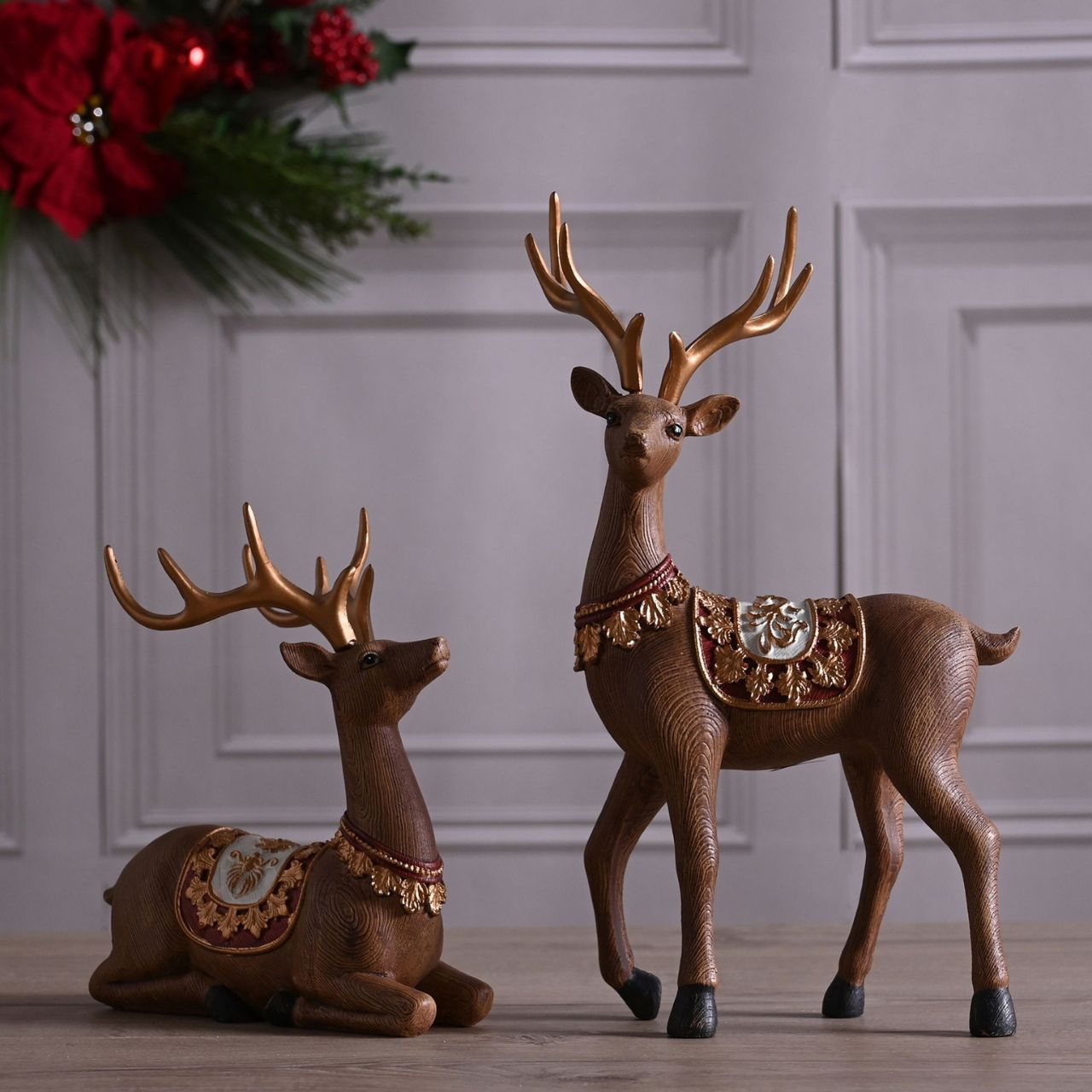 Christmas Sitting Reindeer Decoration  A Christmas sitting reindeer.  This charming Christmas decoration perfectly blends traditional and modern touches this festive season.