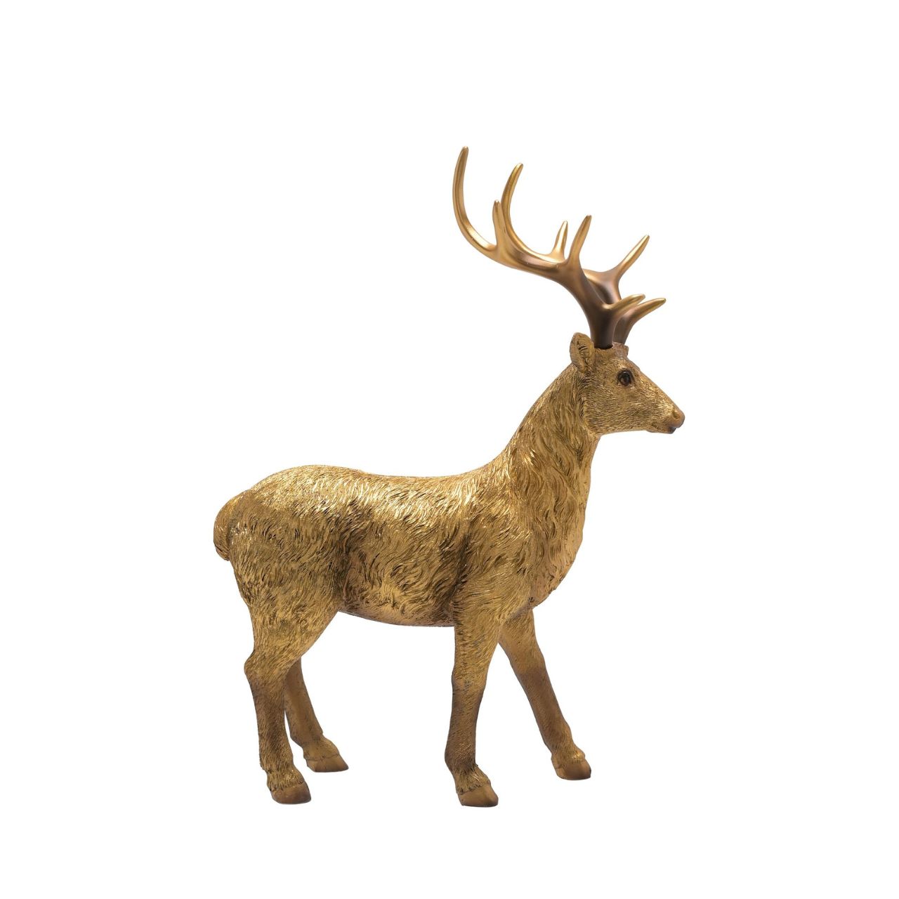 Christmas Standing Gold Stag  A standing gold stag by THE SEASONAL GIFT CO.  This eye-catching Christmas decoration commands attention when displayed at home over the festive period.