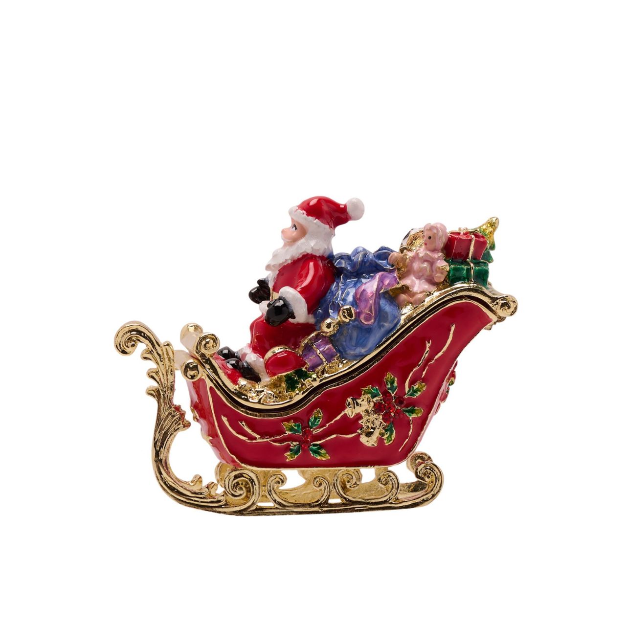 Introducing the Santa’s Sleigh Trinket Box by Stratton Treasured Trinkets, a delightful piece that captures the spirit of the festive season.