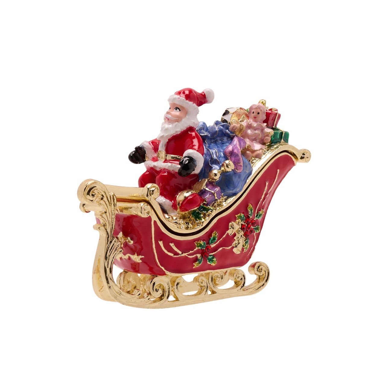 Introducing the Santa’s Sleigh Trinket Box by Stratton Treasured Trinkets, a delightful piece that captures the spirit of the festive season.
