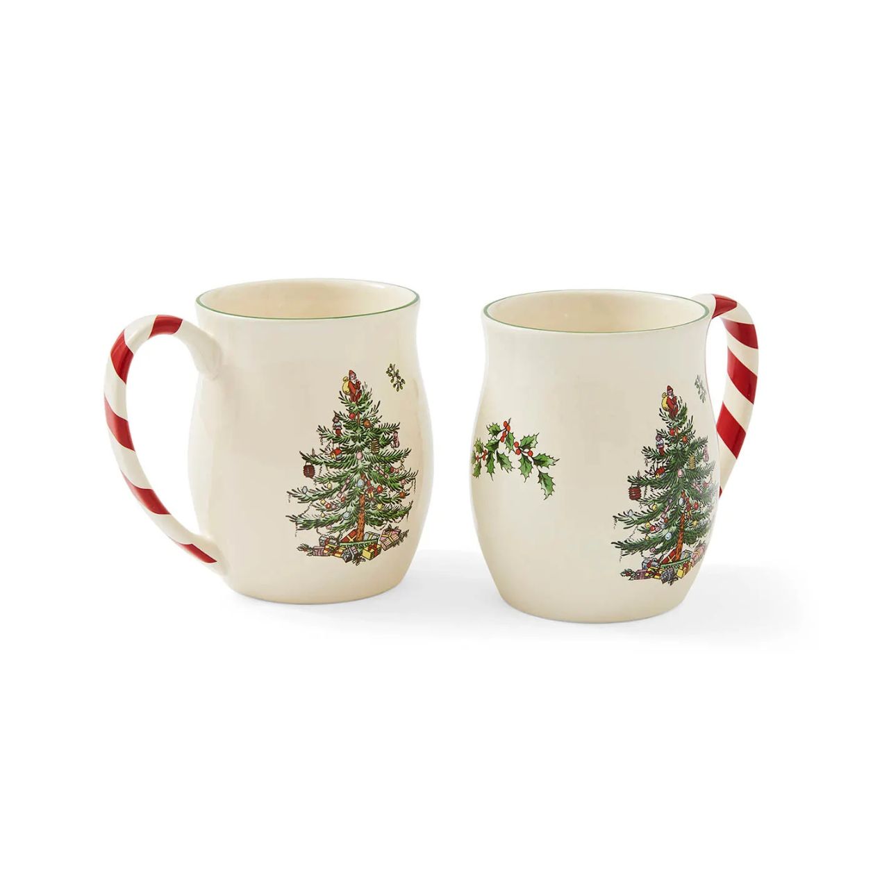 Striped candy cane handles are a gloriously festive addition to these stoneware mugs. Part of the Spode Christmas Tree collection, their seasonal design was created in 1938 and has a charmingly vintage feel.