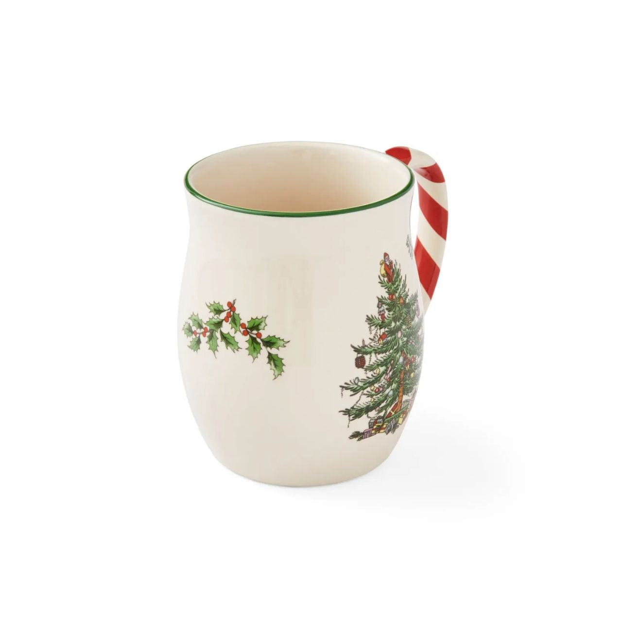 Striped candy cane handles are a gloriously festive addition to these stoneware mugs. Part of the Spode Christmas Tree collection, their seasonal design was created in 1938 and has a charmingly vintage feel.