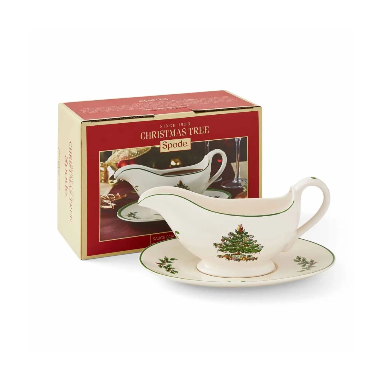 Gravy, mint, cranberry... whatever your seasonal sauce of choice, make sure it's festive with this Christmas Tree sauce boat and matching stand. The classic, colourful Christmas Tree design by Spode makes sure this sauce boat looks right at home on your Christmas themed table.