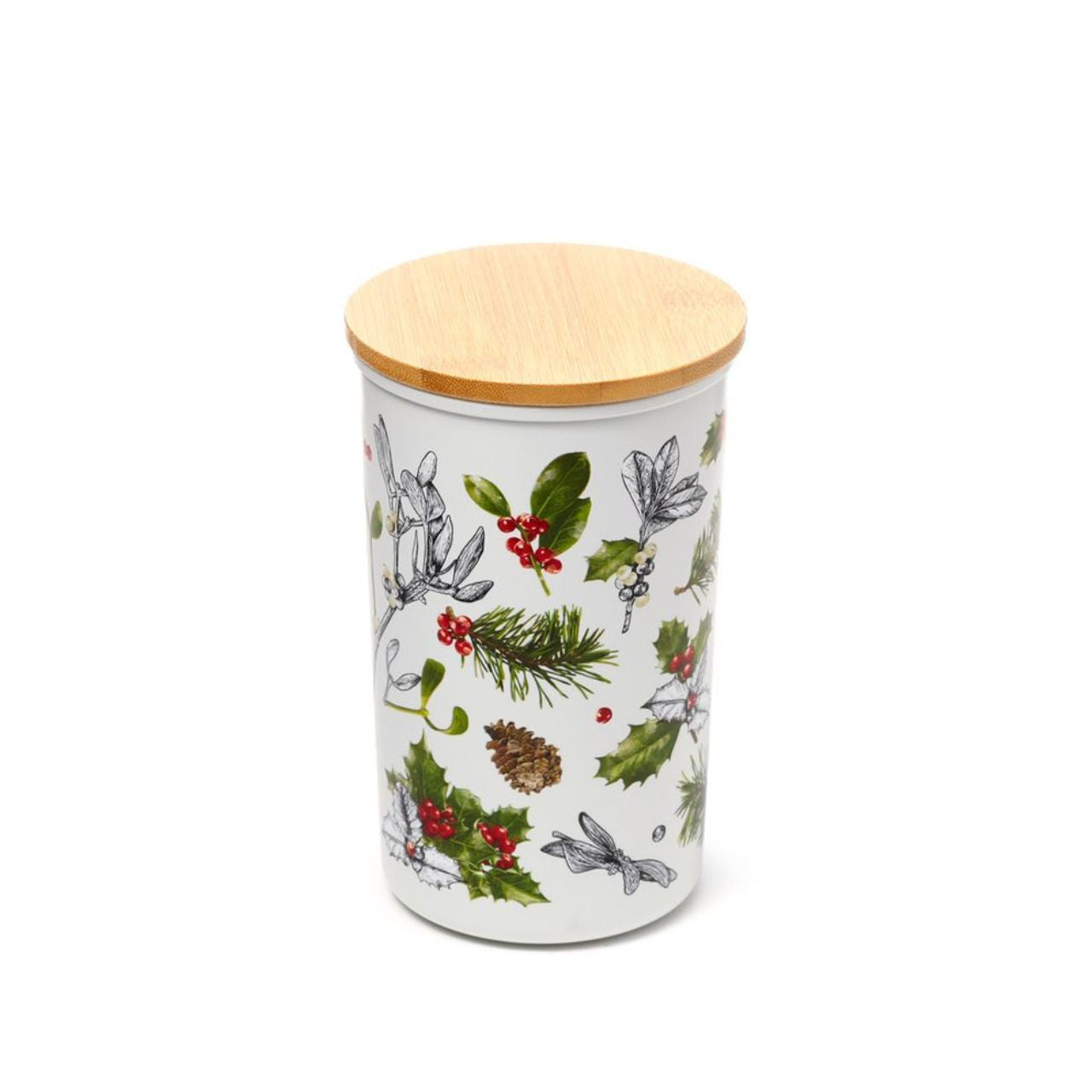 This Christmas Winter Botanicals Bamboo Storage Jar offers a beautiful and sustainable storage solution for your holiday necessities. Made from eco-friendly bamboo, this jar is adorned with festive botanical designs for a touch of seasonal charm. Keep your items organized while reducing your carbon footprint.