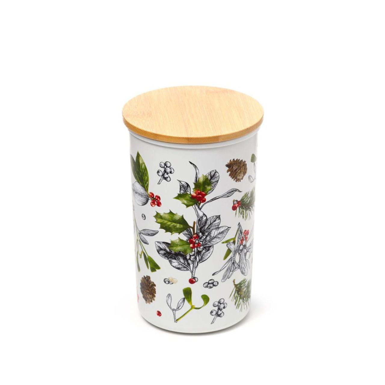 This Christmas Winter Botanicals Bamboo Storage Jar offers a beautiful and sustainable storage solution for your holiday necessities. Made from eco-friendly bamboo, this jar is adorned with festive botanical designs for a touch of seasonal charm. Keep your items organized while reducing your carbon footprint.