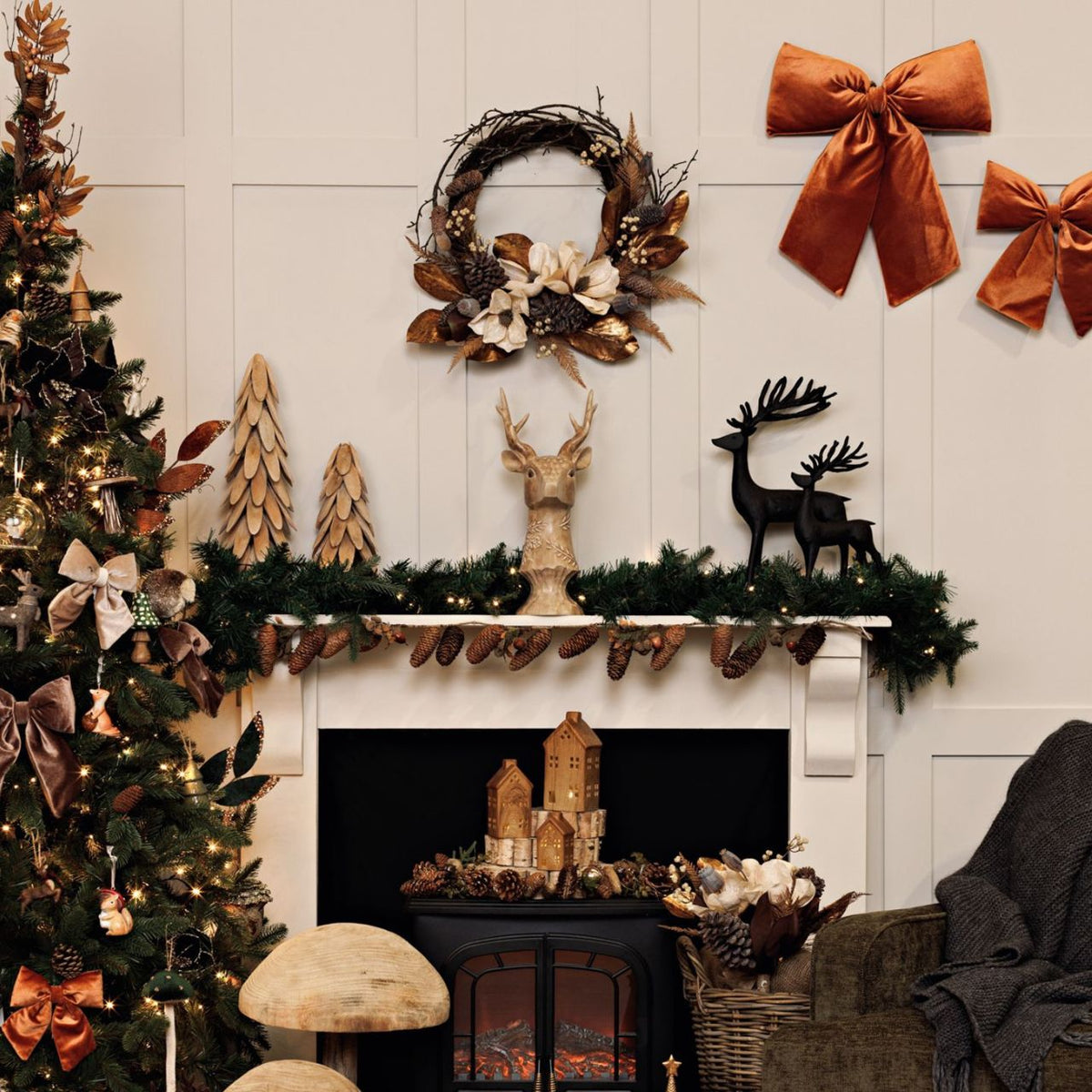 Add natural charm with the Resin Wood Effect Stag Bust 45cm, a perfect centrepiece for seasonal collections.