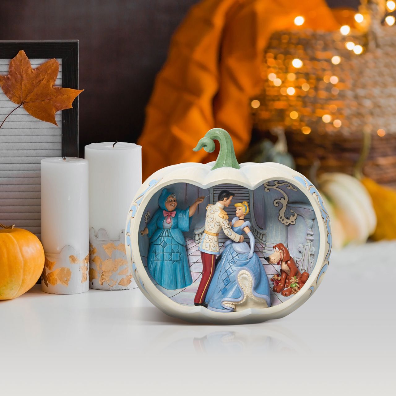 Disney Traditions Cinderella Movie Scene  Cinderella Movie Scene Masterpiece Made from cast stone. Packed in a branded gift box. Unique variations should be expected as this product is hand painted. Not a toy or children's product.