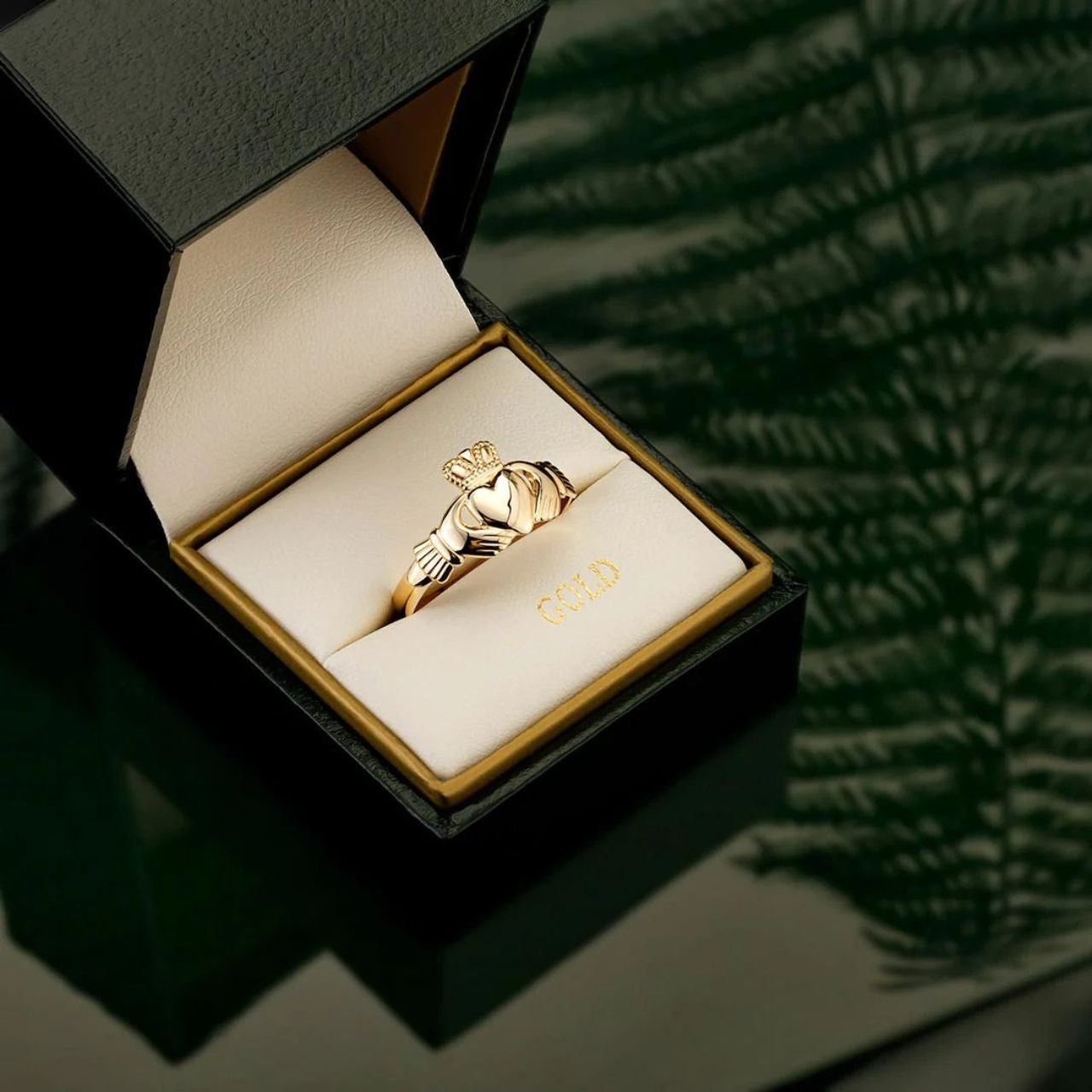 The Claddagh tells a tale of devotion, echoing the words of the Irish sailor who first crafted it for this sweetheart: “With these hands, I give you my heart, and I crown it with my love.” This light yellow gold Claddagh ring is the perfect gift for the one you love.