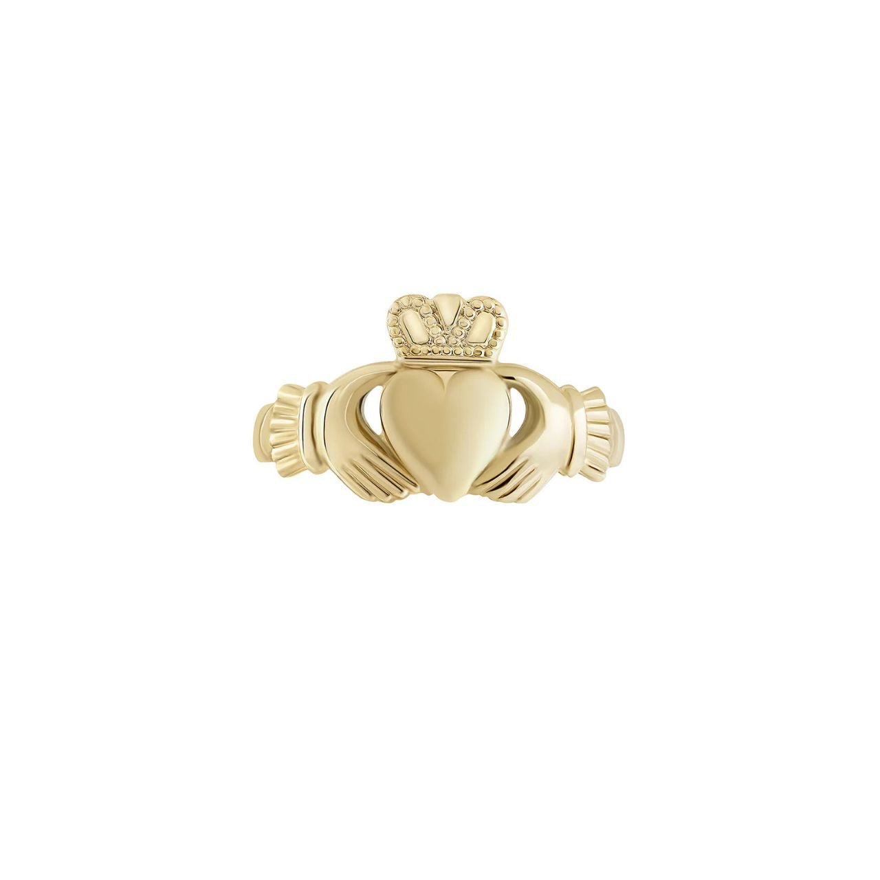 The Claddagh tells a tale of devotion, echoing the words of the Irish sailor who first crafted it for this sweetheart: “With these hands, I give you my heart, and I crown it with my love.” This light yellow gold Claddagh ring is the perfect gift for the one you love.
