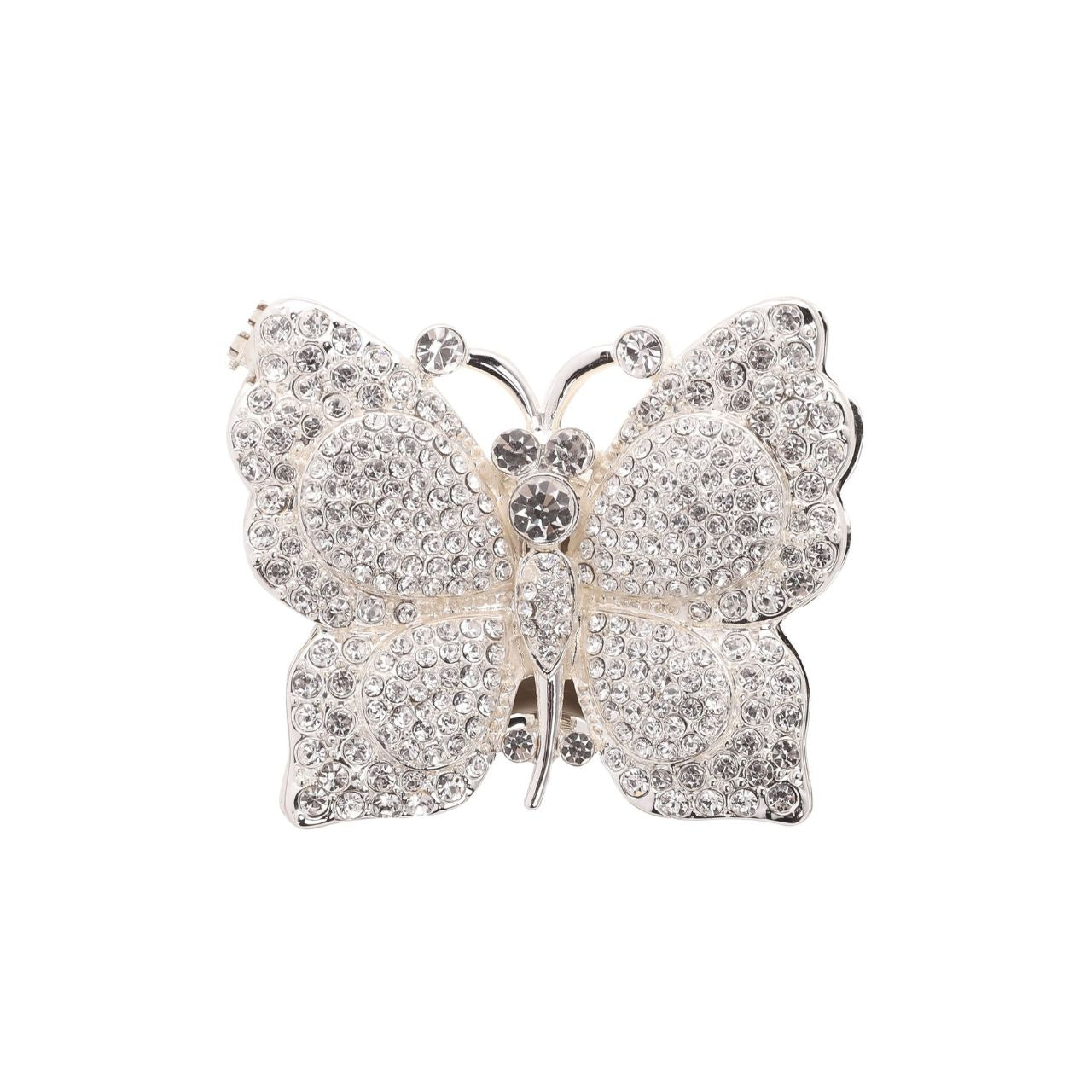 Experience the whimsical charm of the Sophia Classic Butterfly Trinket Box. This silver-coloured, butterfly-shaped treasure is adorned with an intricate pattern of sparkling, diamond-like crystals, making it an irresistible addition to any gift or keepsake collection.