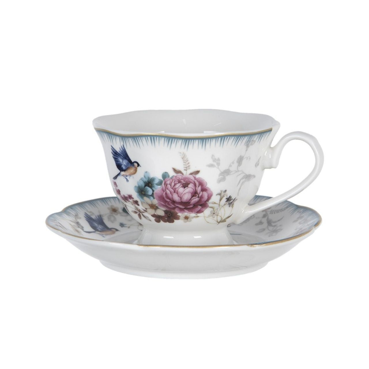 Made from high-quality ceramic, this cup and saucer set offers durability and is resistant to daily use. The refined design with a floral print and subtle gold accents makes this set a true eyecatcher on your table.