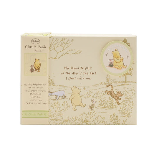 This Winnie the Pooh keepsake box has been designed to reflect E.H. Shepard's original illustrations from the original A. A. Milne books, to be cherished for many years.