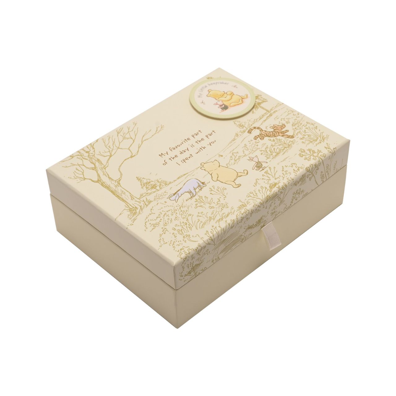 This Winnie the Pooh keepsake box has been designed to reflect E.H. Shepard's original illustrations from the original A. A. Milne books, to be cherished for many years.
