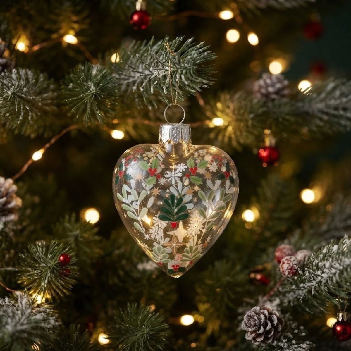 Bring Alpine charm to your Christmas tree with this elegant clear glass heart bauble from Gisela Graham. Hand-crafted from 100% glass, this delicate ornament features a timeless heart shape that catches the light beautifully.