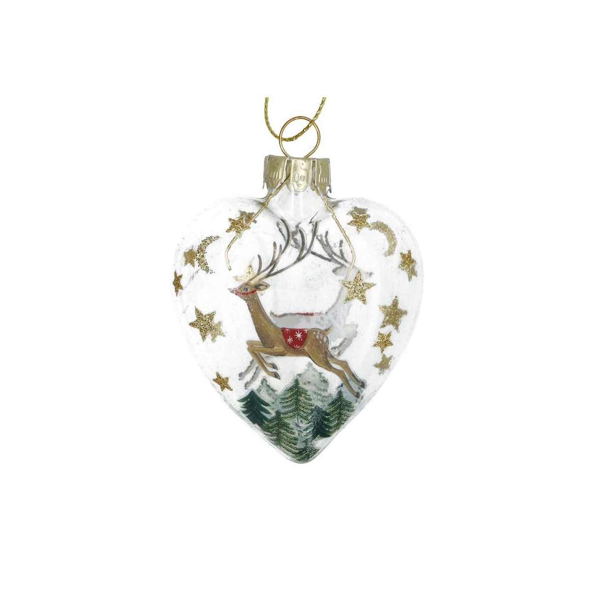 Gisela Graham Bring nostalgic charm to your tree with this elegant heart-shaped glass bauble from Gisela Graham. Choose between a delightful Santa on his sleigh or reindeer design, both beautifully rendered in clear glass for a timeless look.