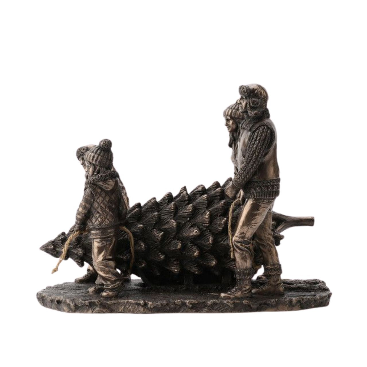 Collecting the Tree Christmas Sculpture by Genesis  A beautiful bronze coloured Christmas decoration, by Genesis Ireland. Depicting a family going to get the Christmas Tree. Let the magic of Christmas fill your home with this gorgeous sculpture for many years to come.