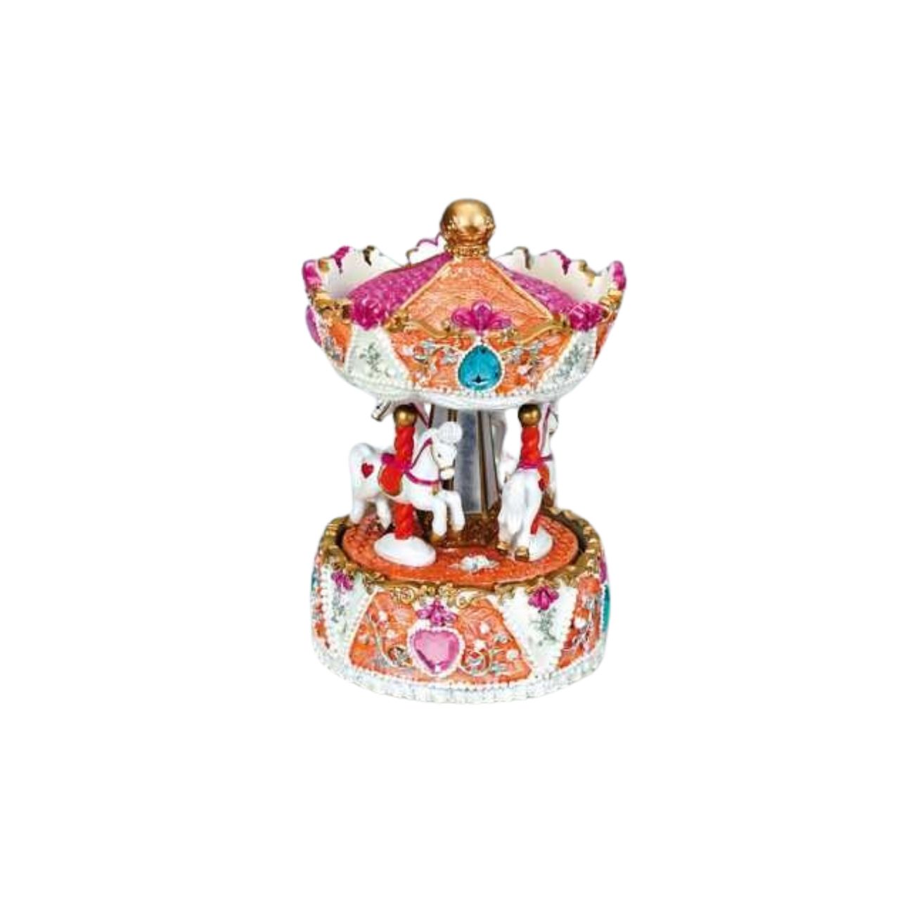 Carousel pink and orange with coloured rhinestones turns to the melody Brahms Waltz.